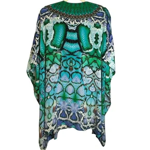 Camilla Los Pozas Short Lace Up Kaftan A Land Of Wonder 100% Silk Revolve Sequin - Picture 8 of 15